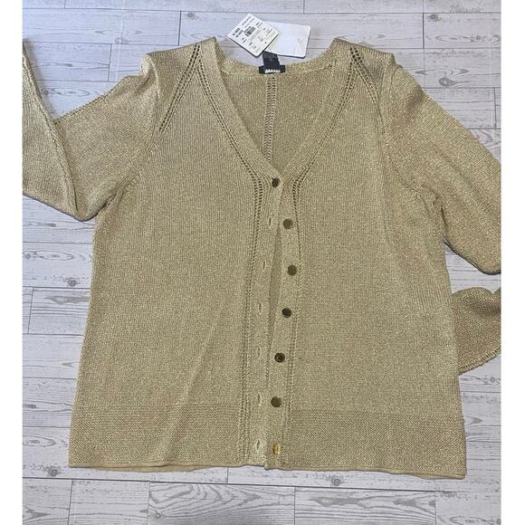 Doncaster Collection Women’s Gold Silk Blend Button Cardigan Sweater NWT Size 1W - Picture 1 of 7